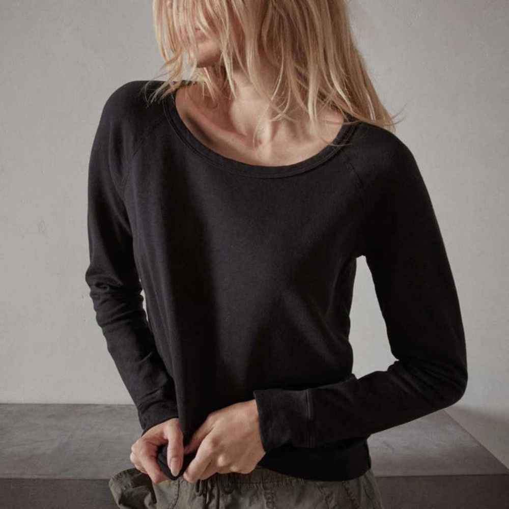 James Perse • Vintage French Terry Sweatshirt black raglan pullover cotton knit - Picture 6 of 10
